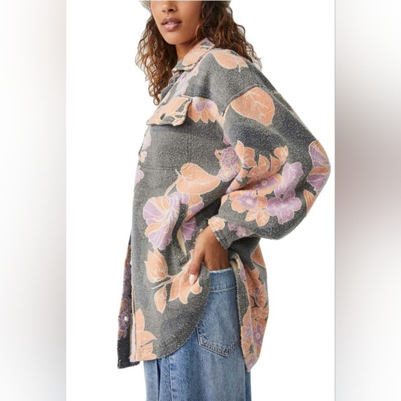 Free People Women's Floral Printed Ruby Oversized Boxy Button Up Jacket, XS - Picture 5 of 15